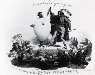 "Hernani Sublime, a Romantic Dish", karikatura Hernaniho, Victor Hugo (1802-85), cca 1830 (viz také 239200) od Langlume