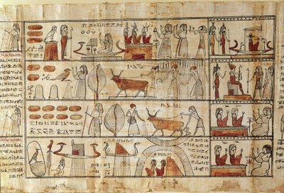 Zemědělské scény, detail z Knihy mrtvých Tsekhons (papyrus) od Late Period Egyptian