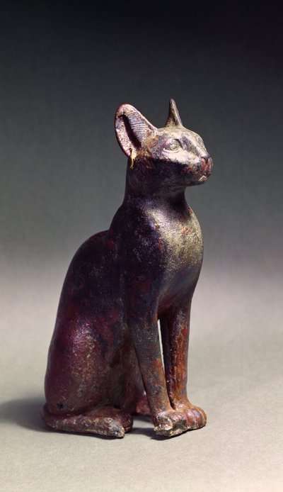 Soška kočky se zlatými náušnicemi, posvátné znázornění bohyně Bastet, cca 664-630 př.nl (bronz) od Late Period Egyptian