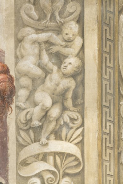 Putti, dekorace kolem oken (freska) od Lattanzio Gambara