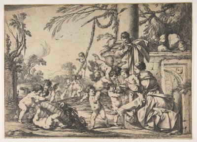 Panna a Ježíšek obsluhovaný anděly, 1640. od Laurent de la Hyre