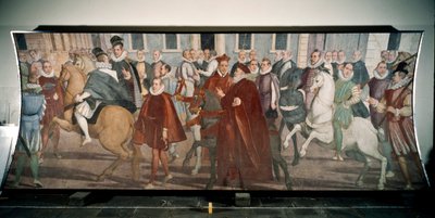 Dóže Giacomo Durazzo Grimaldi vedl kardinála Francesca Pacheca po ulicích Genes v roce 1574 (freska od Lazzaro Tavarone