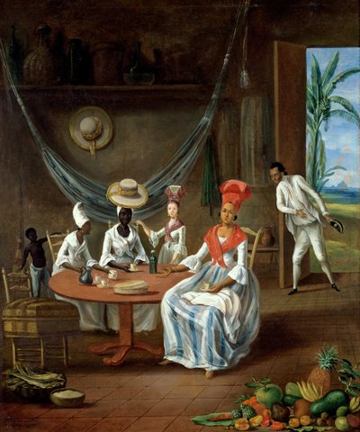 Mulatka se svou bílou dcerou navštěvovaná černoškami v jejich domě na Martiniku, 1775 od Le Masurier