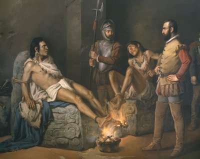 Mučení Cuauhtemoc (1497-1525) 1893 (detail) (olej na plátně) od Leandro Izaguirre
