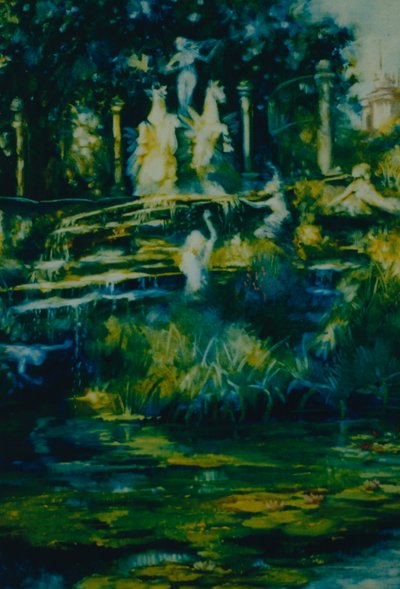 Folly 2002 (olej na papíře) Twickenhamské sochy a fontána od Lee Campbell