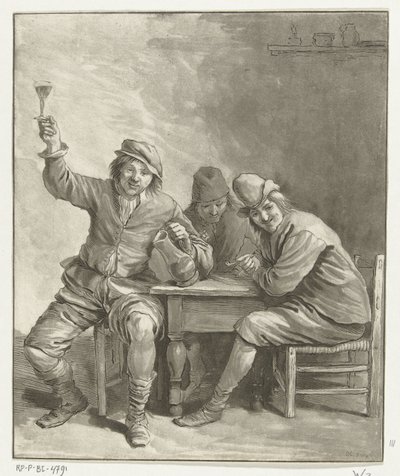 Tři muži kouří a pijí u stolu od Leendert Brasser (signed by artist)