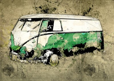 Umělecký zelený autobus od Lembayung senja studio [Vintage Poster]