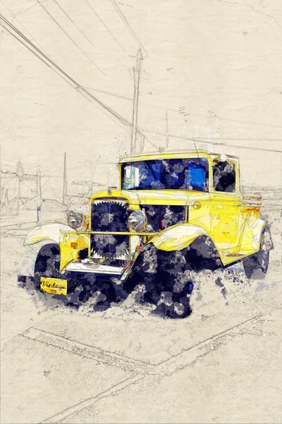 Klasický žlutý pickup od Lembayung senja studio [Vintage Poster]