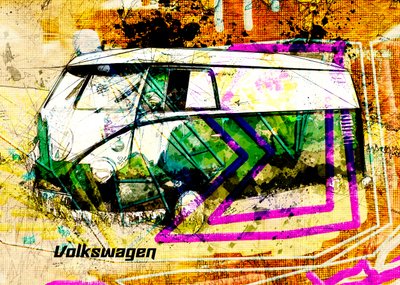 Barevný autobus ve stylu grunge od Lembayung senja studio [Vintage Poster]