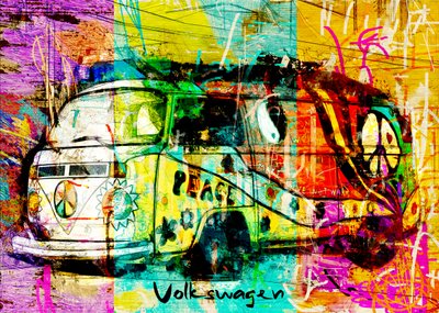 Barevný hippie karavan od Lembayung senja studio [Vintage Poster]