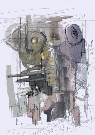 Tajemní abstraktní roboti od Lembayung senja studio [Vintage Poster]