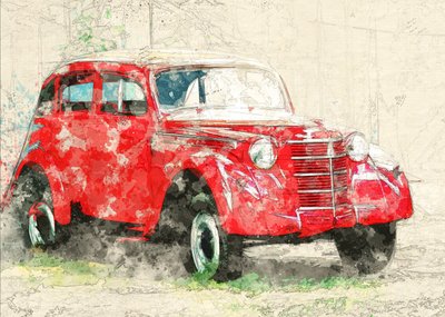 Červené staré auto od Lembayung senja studio [Vintage Poster]