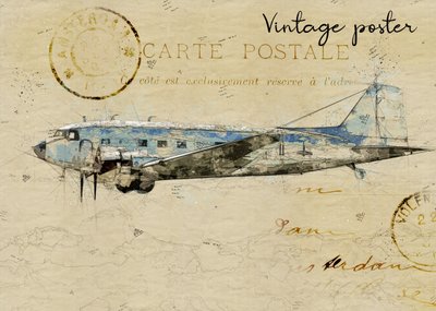 Retro pohlednice s letadlem od Lembayung senja studio [Vintage Poster]