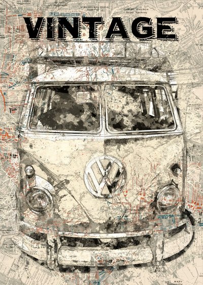 Retro mapa pro cestování autobusem od Lembayung senja studio [Vintage Poster]
