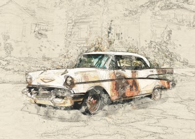 Ošlehané veteránské auto od Lembayung senja studio [Vintage Poster]