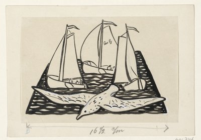 Tři plachetnice a racek od Leo Gestel (signed by artist)