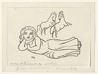 Ležící žena se dvěma koňmi od Leo Gestel (signed by artist)
