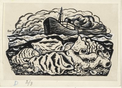 Parník na moři s mušlemi na pláži od Leo Gestel (signed by artist)