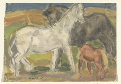 Dva koně a hříbě v krajině od Leo Gestel (signed by artist)