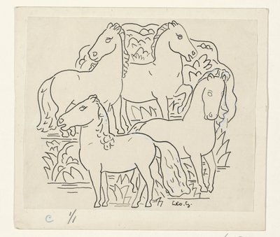 Čtyři koně od Leo Gestel (signed by artist)