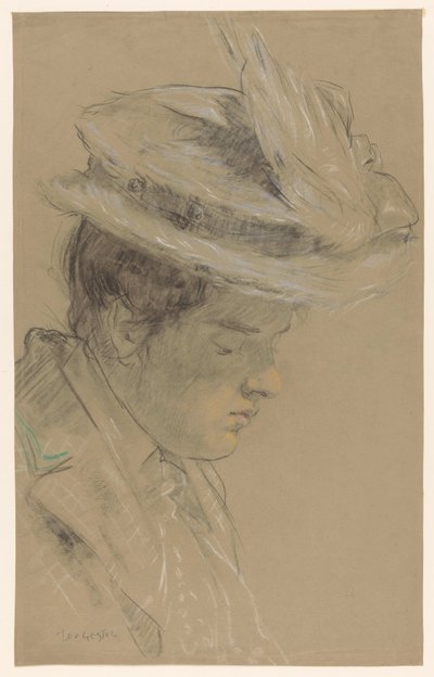 Žena s kloboukem, díval se dolů od Leo Gestel (signed by artist)