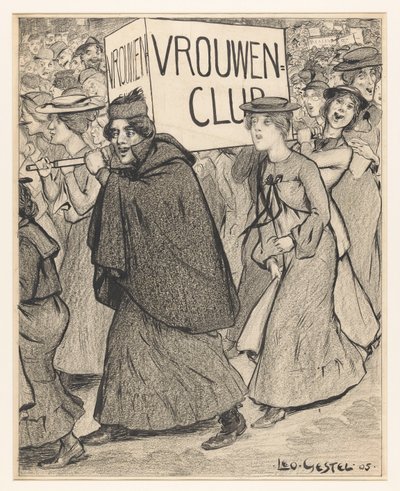 Ženy v průvodu ženského klubu od Leo Gestel (signed by artist)