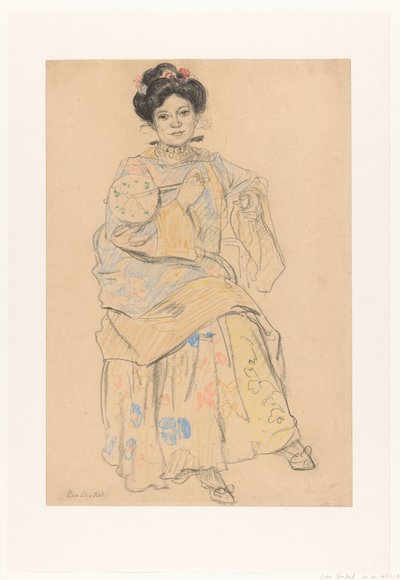 Sedící žena v japonských šatech od Leo Gestel (signed by artist)