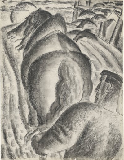 Farmář s pluhem a tažným koněm od Leo Gestel