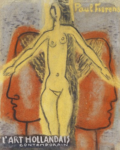 Nahá žena mezi hlavami dvou mužů, kteří se dívají od sebe (1933) od Lea Gestela. od Leo Gestel