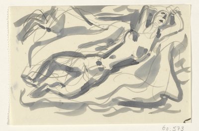 Nahá žena a kůň v moři od Leo Gestel