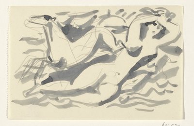 Nahá žena a kůň v moři od Leo Gestel