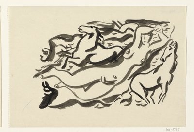 Nahá žena a dva koně v moři od Leo Gestel