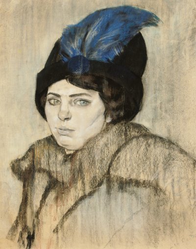 Portrét Marie Boendermaker-Schoenmaker (křída a pastel na papíře) od Leo Gestel