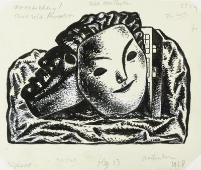 Dvě masky pro stavbu a skály (náčrt) od Leo Gestel