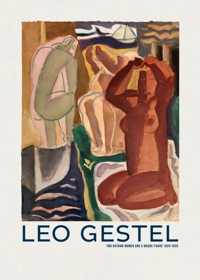 Dvě koupající se ženy a postava na mostě od Leo Gestel
