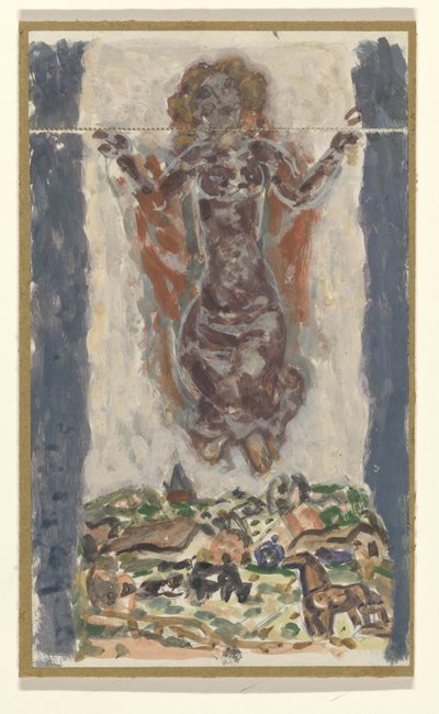 Žena s nataženýma rukama nad krajinou od Leo Gestel