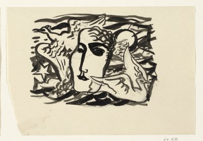 Ženská hlava a rackové s mořem v pozadí od Leo Gestel
