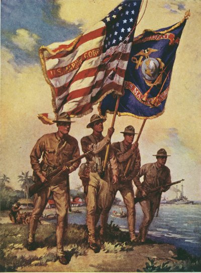 Američtí mariňáci s vlajkami od Leon Alaric Shafer
