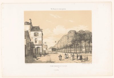 Vlak na náměstí Place du Guesclin v Dinanu Place Duguesclin à Dinan (název na objektu) Dnešní Francie (název seriálu) La France de nos jours (název série na objektu) od Leon Auguste Asselineau