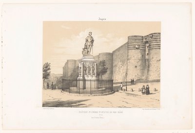 Pohled na sochu René I. z Anjou a hrad Angers Hněvy. Château d