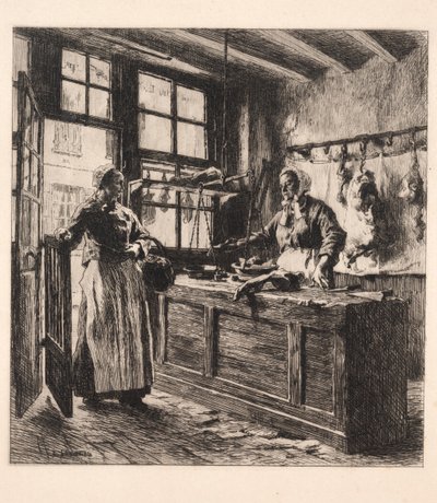 Interiér řeznictví od Leon Augustin Lhermitte