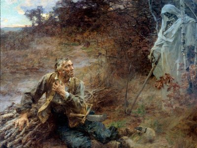 Smrt a dřevorubec Ilustrace k bajce Jean de La Fontaine (1621-1695) Obraz Leon Augustin Lhermitte (1844-1925) 1893, 2,06 x 2,42 m Chateau Thierry, muzeum La Fontaine - Smrt a dřevorubec. Ilustrace k bajce Jean de La od Leon Augustin Lhermitte
