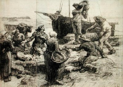 Třídění úlovku (uhlí na papíře) od Leon Augustin Lhermitte