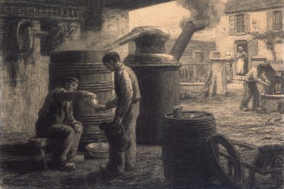 lihovar; Ochutnávači Eau-de-Vie-de-Marc nebo The Still, kolem roku 1872 od Leon Augustin Lhermitte