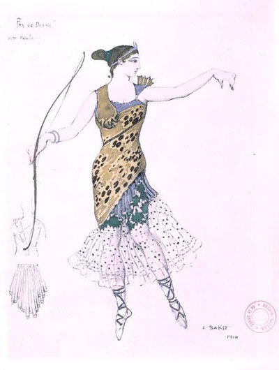 Anna Pavlova oblečená jako Diana od Leon Bakst