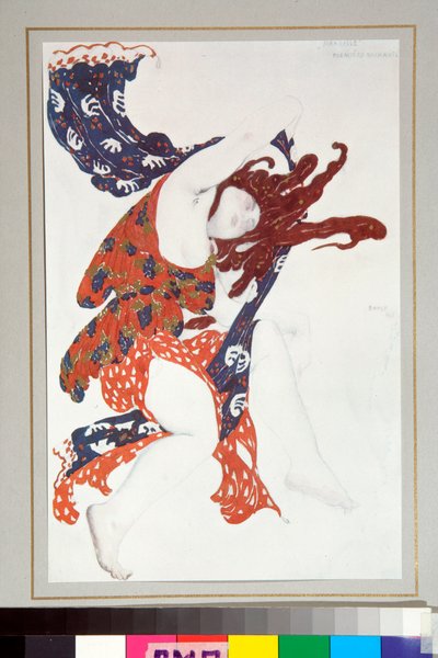 Kostým "Bacchante" nakreslený pro balet Narcisse v režii Nicolase Tcherepnina od Leon Bakst