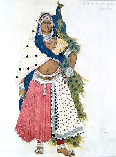 Bayadere s pávem, kostýmní návrh baletu, 1911 od Leon Bakst