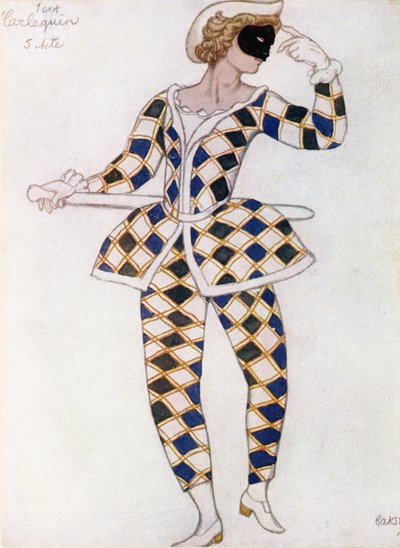 Kostýmní návrh pro Harlekýna, ze Šípkové Růženky, 1921 od Leon Bakst