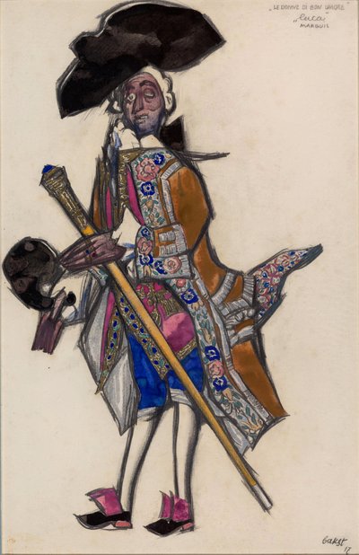 Návrh kostýmů pro balet The Good Humored Ladies od Leon Bakst