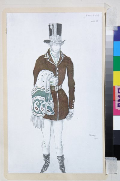 Kostým pro balet Les Papillons od Roberta Schumanna - Dílo Leona Baksta (1866-1924), litografie 1912 - (Návrh kostýmů pro balet Les Papillons od Roberta Schumanna, od Leona Baksta, Barevná litografie od Leon Bakst
